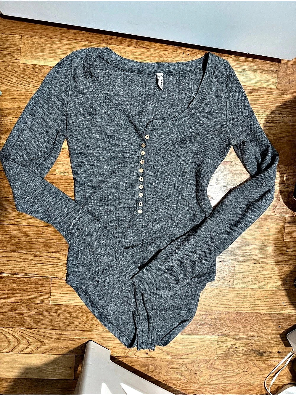 Casual Grey Henley Long Sleeve Bodysuit